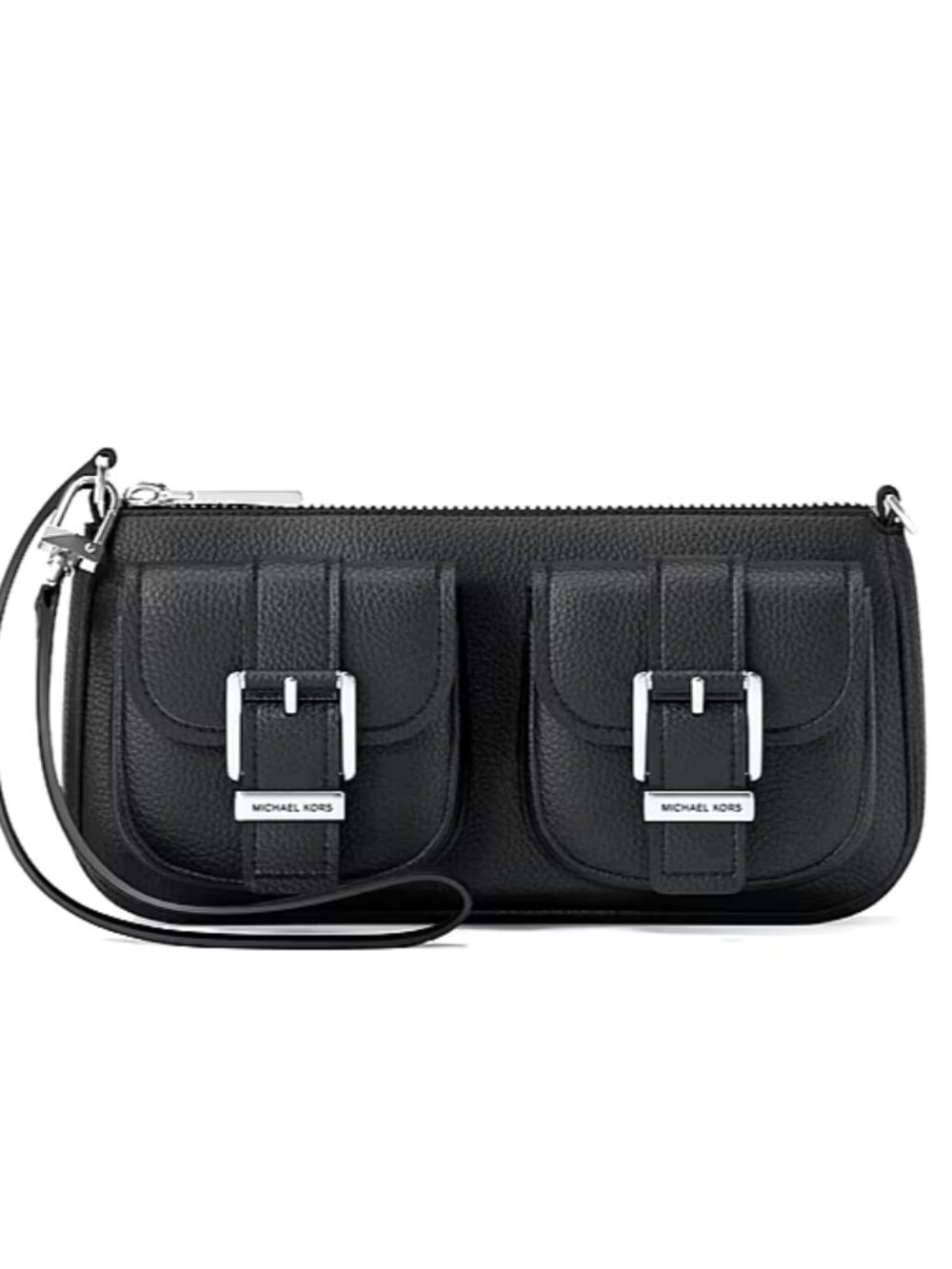 New Michael Kors Zoe Small Pebbled Leather Pochette Pebble Leather Black